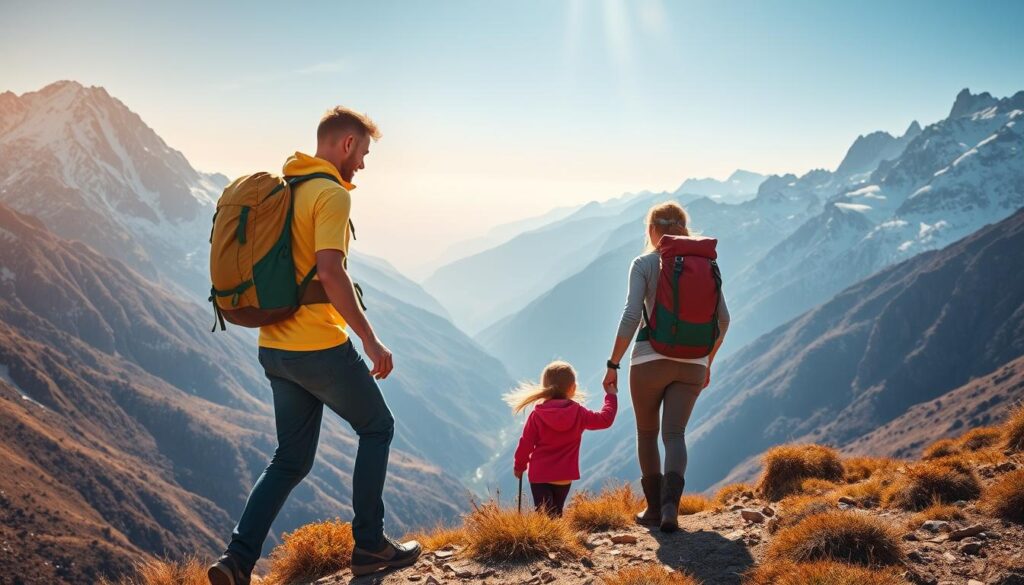 family trekking in High Atlas